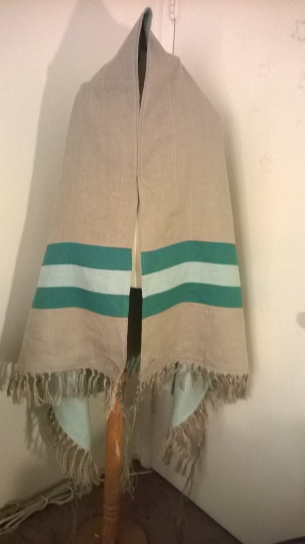 Ancient Days Tallit- Natural/Sea Green-IN-STOCK
